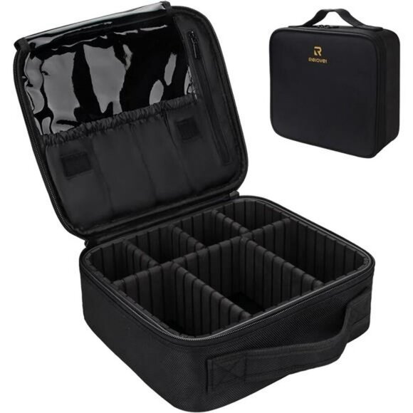 Relavel Travel Makeup Case Organizer Black Cosmetic Bag with Dividers Storage - Picture 1 of 7
